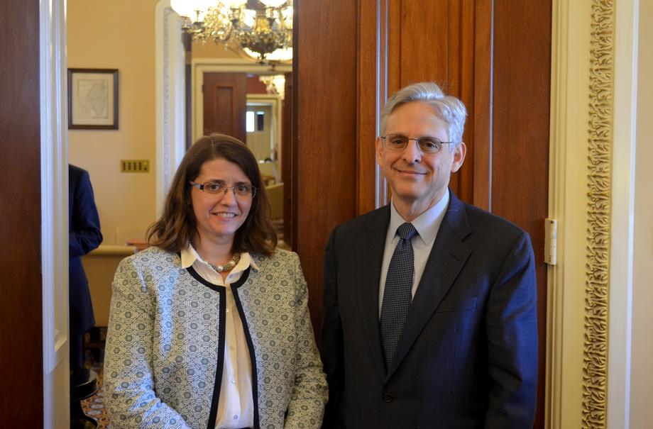 April 6, 2016 - After speaking at a Senate Steering Meeting on the Supreme Court vacancy, Illinois Solicitor General Carolyn Shapiro had the opportunity to meet Judge Garland.